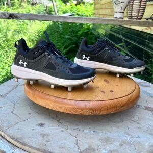 Under Armour Glyde MT Softball Cleats Womens Sz 8 Black White Metal Spikes Shoes